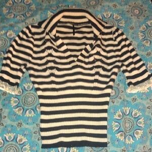 Vintage Fornarina Buttercream and Black Striped Sweater Polo size Small